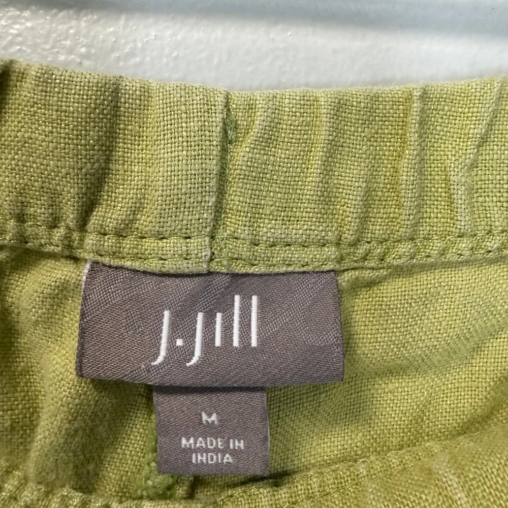 J.Jill Womens Medium Green 100% Linen Elastic Waist Crop Wide Leg Pants - Picture 4 of 8